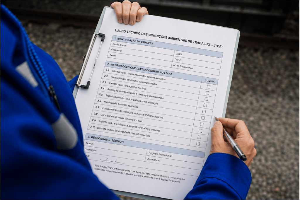 Profissional preenche laudo técnico e explica o que é LTCAT na prática.